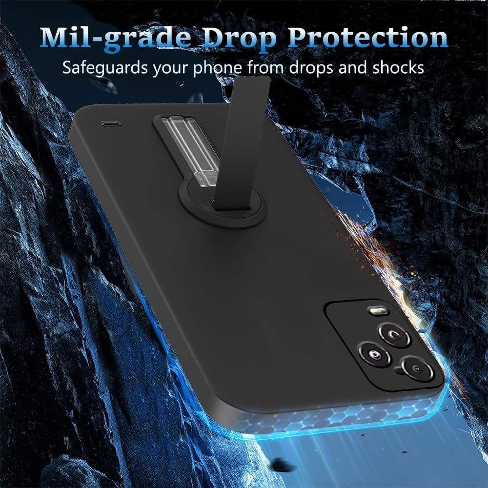 Case for BLU View 5 PRO B170D Phone Case with Glass Screen Protector, 360° Rotatable Folding hidden Kickstand/Stand Silicone TPU Shockproof Protective Case for BLU View 5 PRO (6.74") 2024 - Black