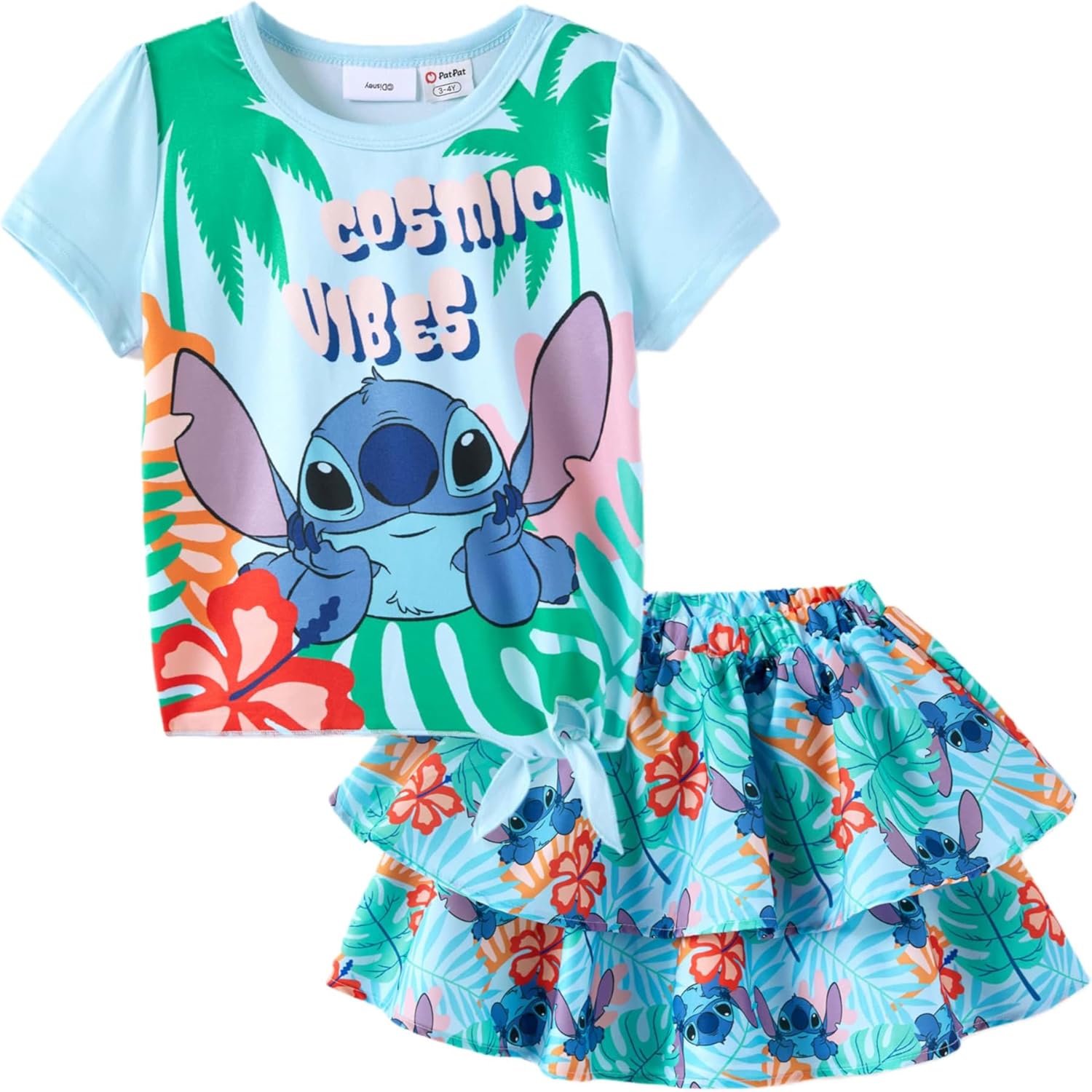 Disney Frozen Elsa Stitch Minnie Princess Toddler Girls' T-Shirt & Double Ruffle Skirt 2 Piece Outfit Summer Clothes Set 2-9Y