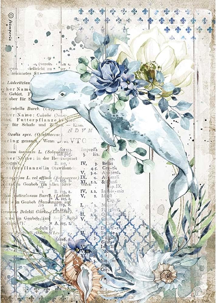 STAMPERIA INTERNATIONAL, KFT Stamperia-Rice Paper-Romantic Sea Dream-Whale, Multicoloured, A4