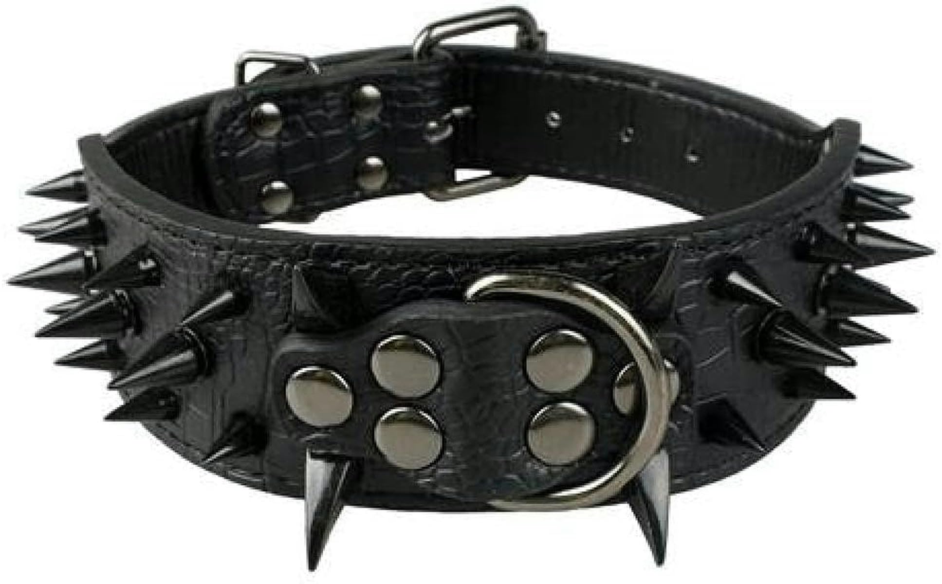Collar para Perros de Cuero con púas afiladas y tachonadas de 2 Pulgadas de Ancho, Collar Ajustable para Perros medianos y Grandes, Talla S, M, L, XL, Negro, con púas Negras, Talla XL