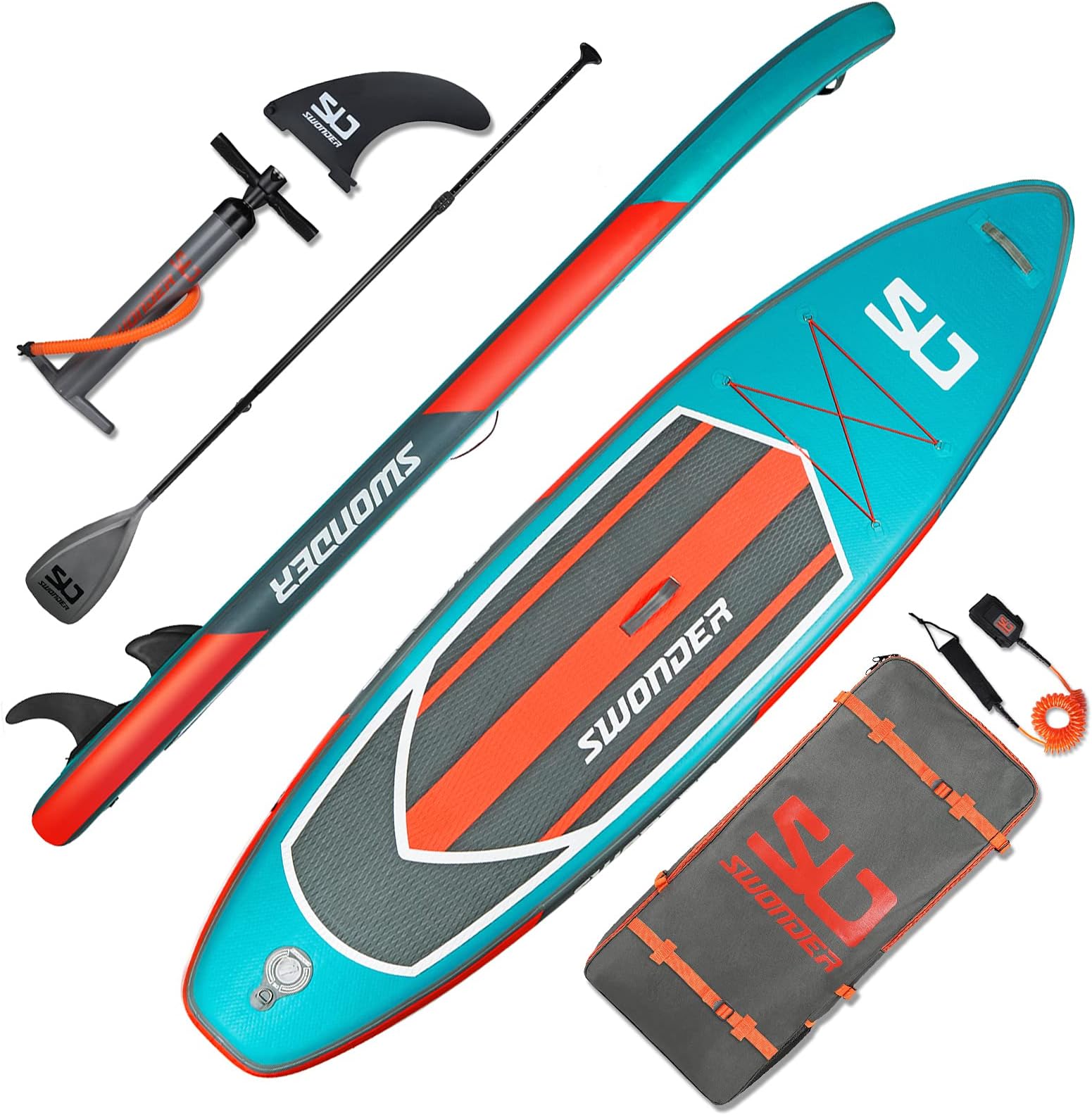 Swonder11'6" Inflatable Stand Up Paddle Board, Heavy Duty Paddleboard for Adults and Kids, 300lbs High-Capacity SUP with Premium Accessories inc. Air Pump, Paddles, Leash, Backpack