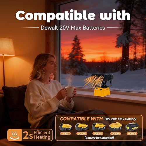 Miniatura 2 de Calentador de espacio pequeño inalámbrico portátil para batería Dewalt de 20 V máximo, calefacción eficiente de 170 W, calentador de espacio de