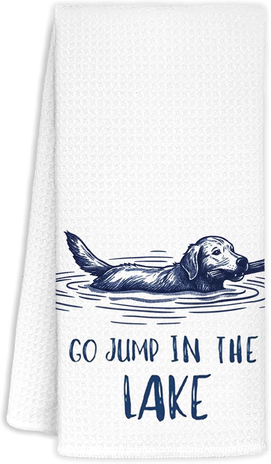 Lake Dog Kitchen Towel Decorative,Lake House Decor Dish Tea Towels,Funny Lake House Gifts, Dog Lover Mom Gifts Blue Hand Towels Drying Cloth for Kitchen Bathroom Decor, 16x24 Inch