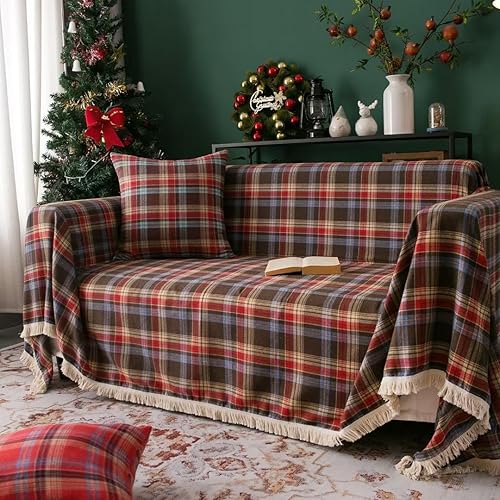 DREAMINGO Funda de sofá azul de felpilla de estilo chino sólido para perros con borde jacquard, funda de sofá para sofá de 3 cojines, funda