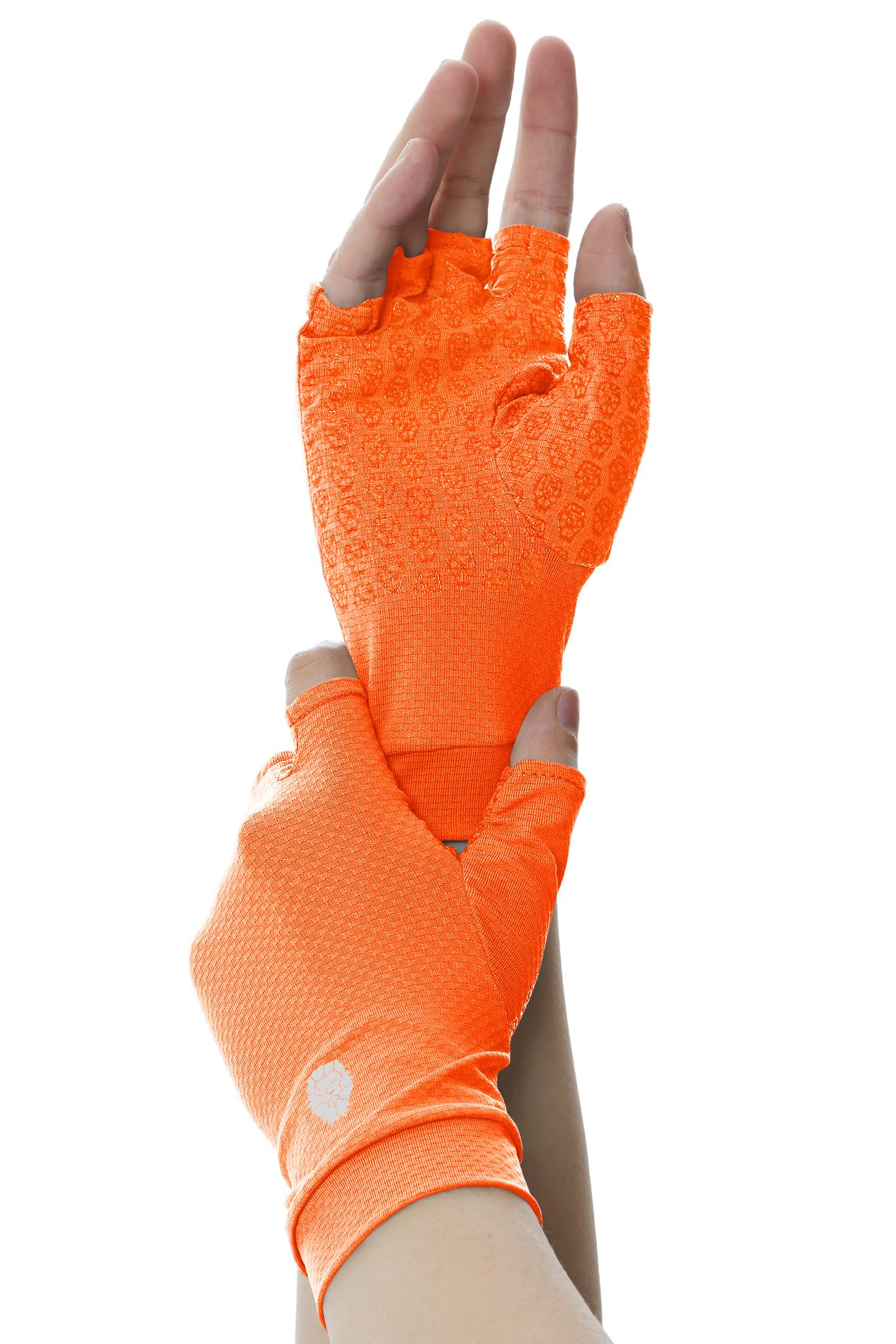 PIQIDIG Men's Women's SPF Fingerless Gloves Mittens Sun Protection Unisex Driving Gloves UPF 50+ Orange S