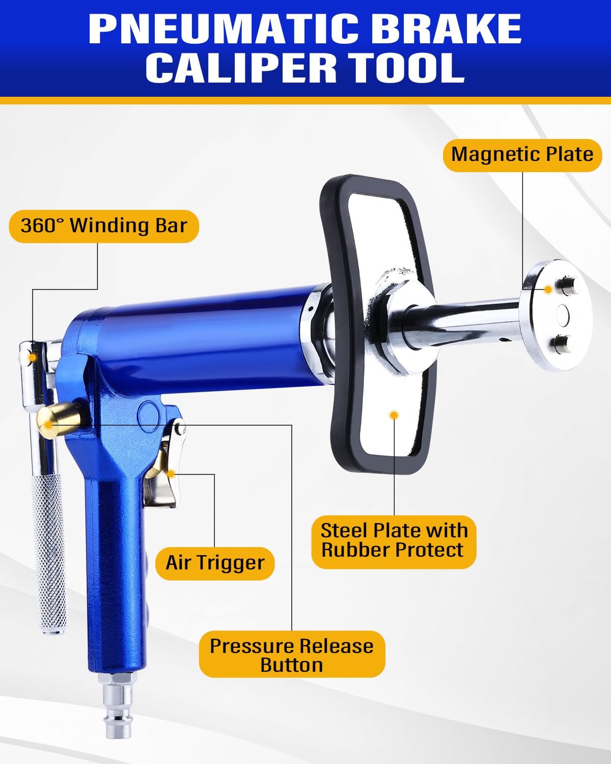 BOOMSTART Pneumatisches 24-TLG. Bremssattel-Kolbenrücksteller-Set Air-Powered Wind-Back Tool mit 23 Adaptern – Universal für Inlands- & Importfahrzeuge