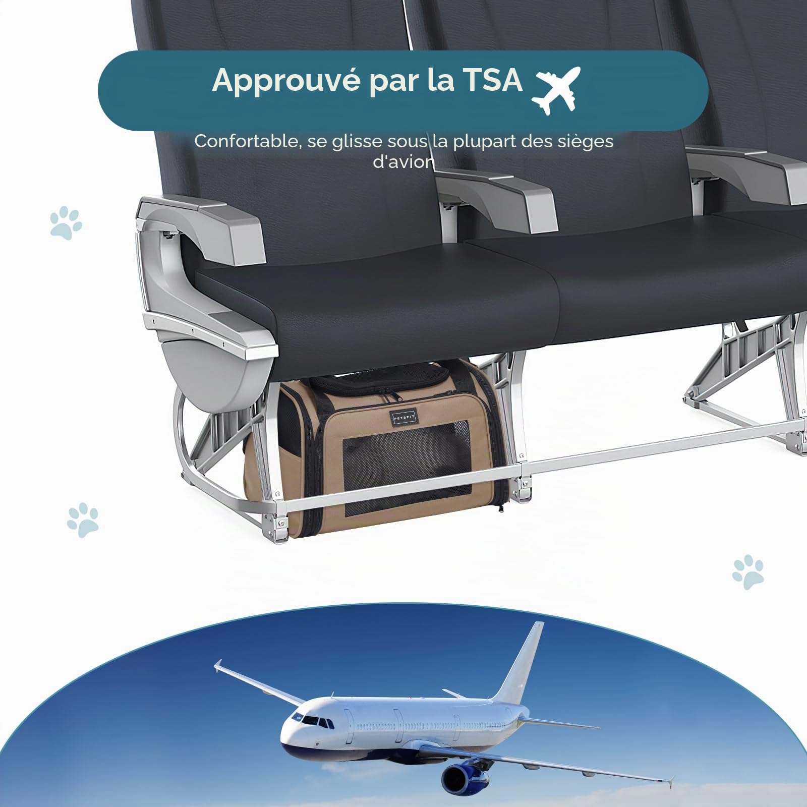 Petsfit Sac de Transport pour Chat et Petit Chien - Sac Transport Chat Léger avec Matelas Extensible et Sangle de Sécurité, Pliable et Aéré (S/Kaki)