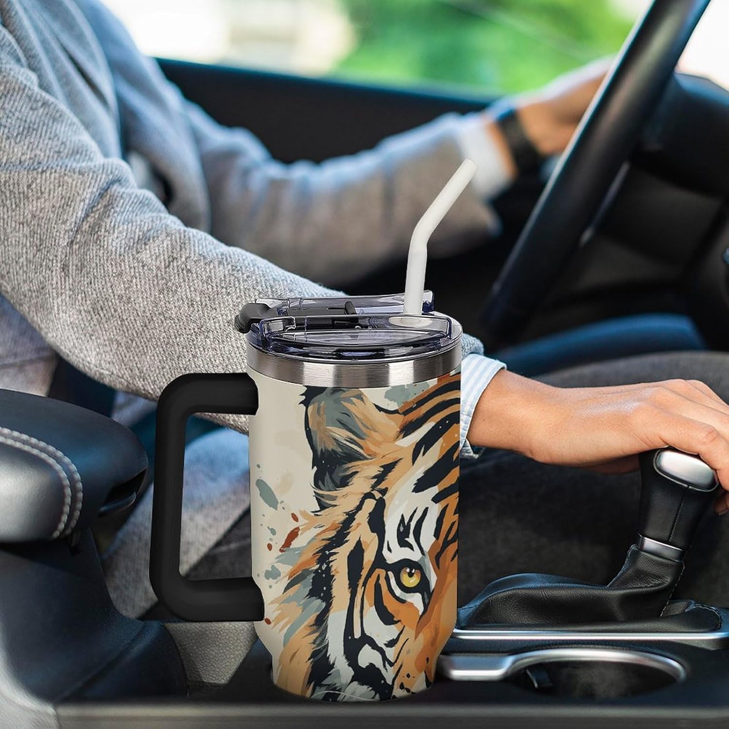 40 Oz Tumbler with Straw And Lid Year of The Tiger Tiger Face Insulated Travel Coffee Mug Stainless Steel Water Bottle Vacuum Insulated Tumblers for Sport Work Car Travel Weekends