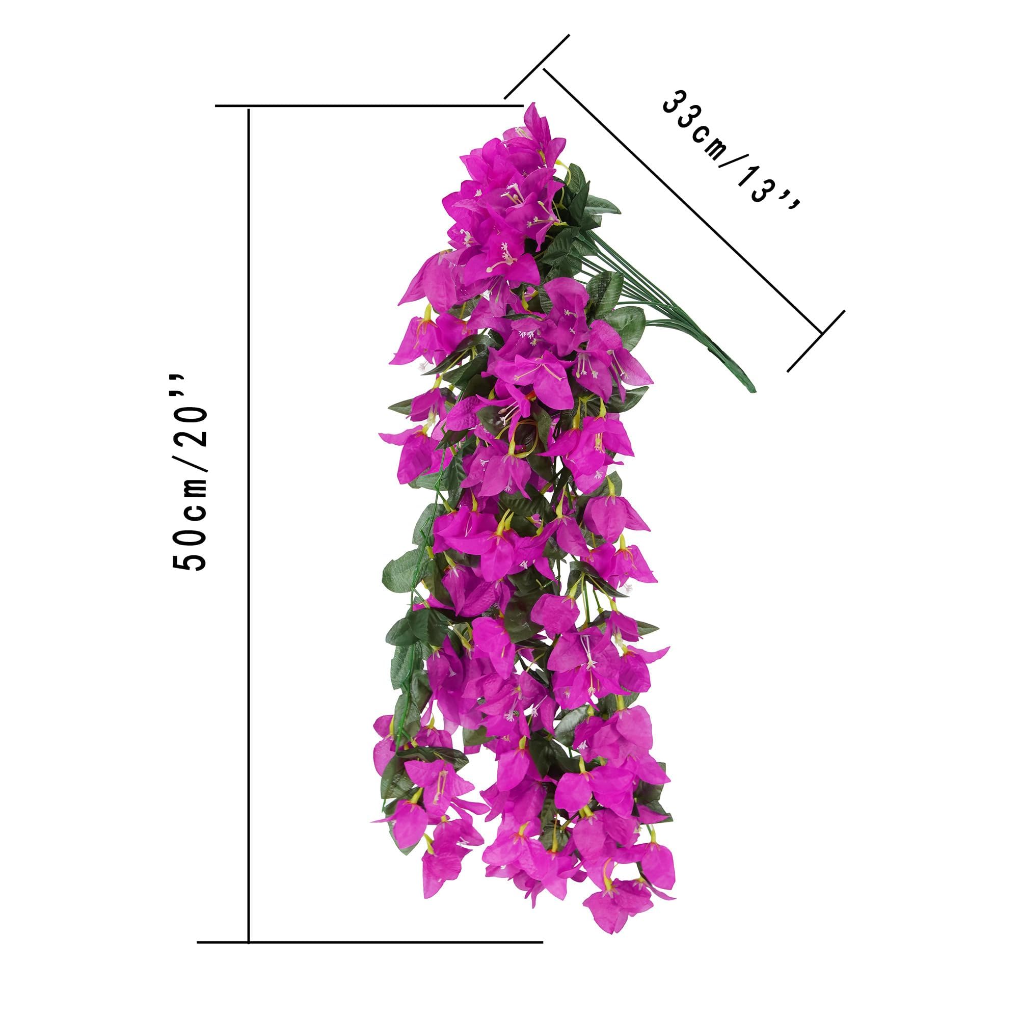 Flores artificiales de buganvillas para decoración al aire libre, 2 vides de seda sintética, guirnalda colgante de buganvilla resistente a los rayos UV para porche delantero, balcón, maceta