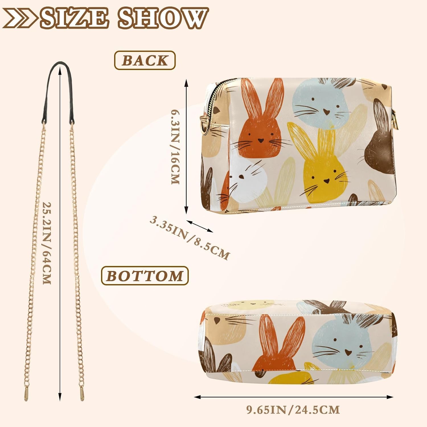 KLL Colorful Rabbits Cute Cartoon Fashion Crossbody Bags For Women Vegan Leather Casual Womens Purse Waterproof Shoulder Hand Bags