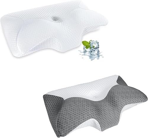 HOMCA Almohada cervical  Almohada ergonómica de espuma viscoelástica para aliviar el dolor de cuello y hombros con funda de almohada de seda de