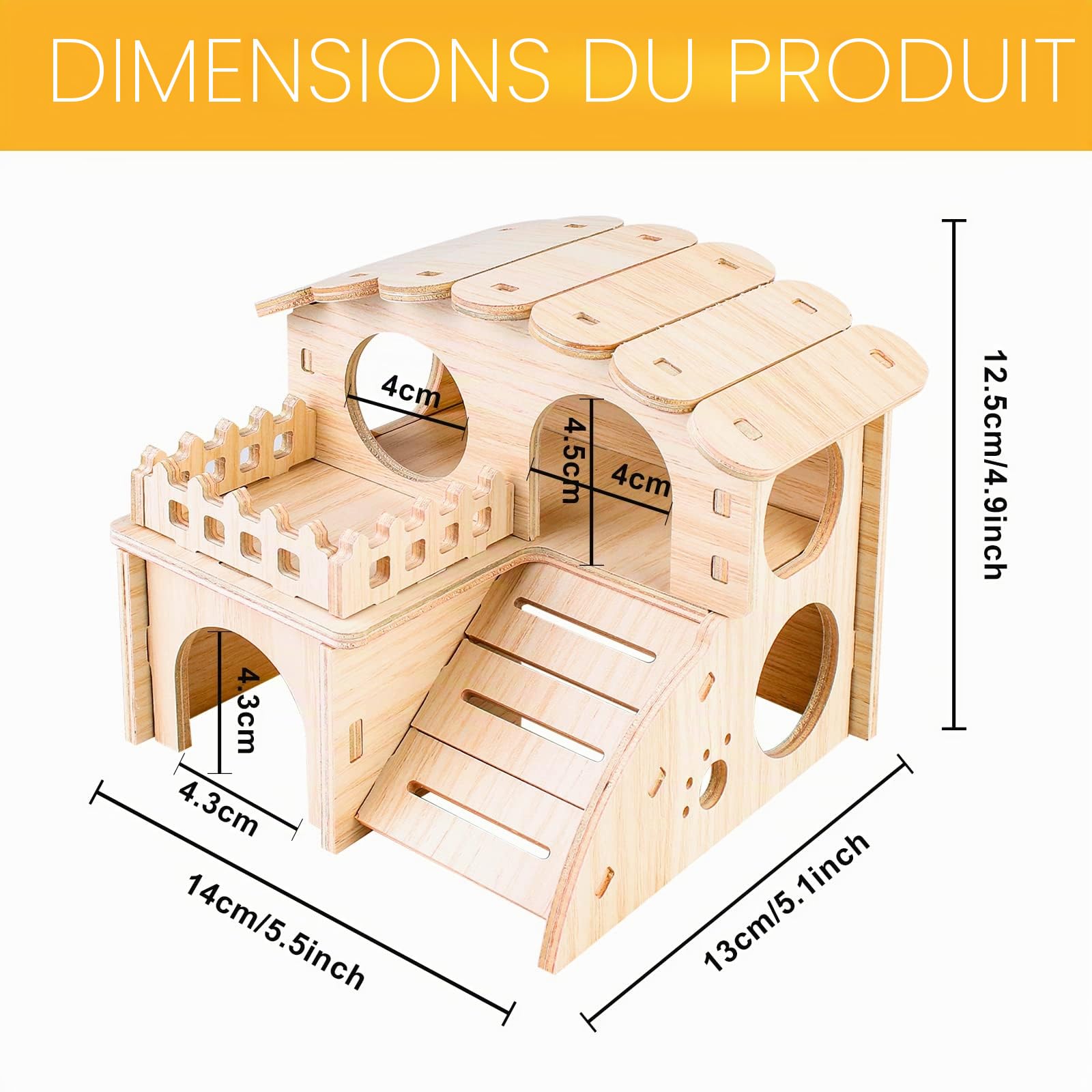 Maison Hamster,Maison en Bois pour Hamster,2 Etages Maisonnette pour Hamster,Hamster Maison d'angle,Jouet pour Hamster,Maison Cochon d'inde,Accessoire Hamster pour Hamster Nain Cochon Gerbille Rongeu