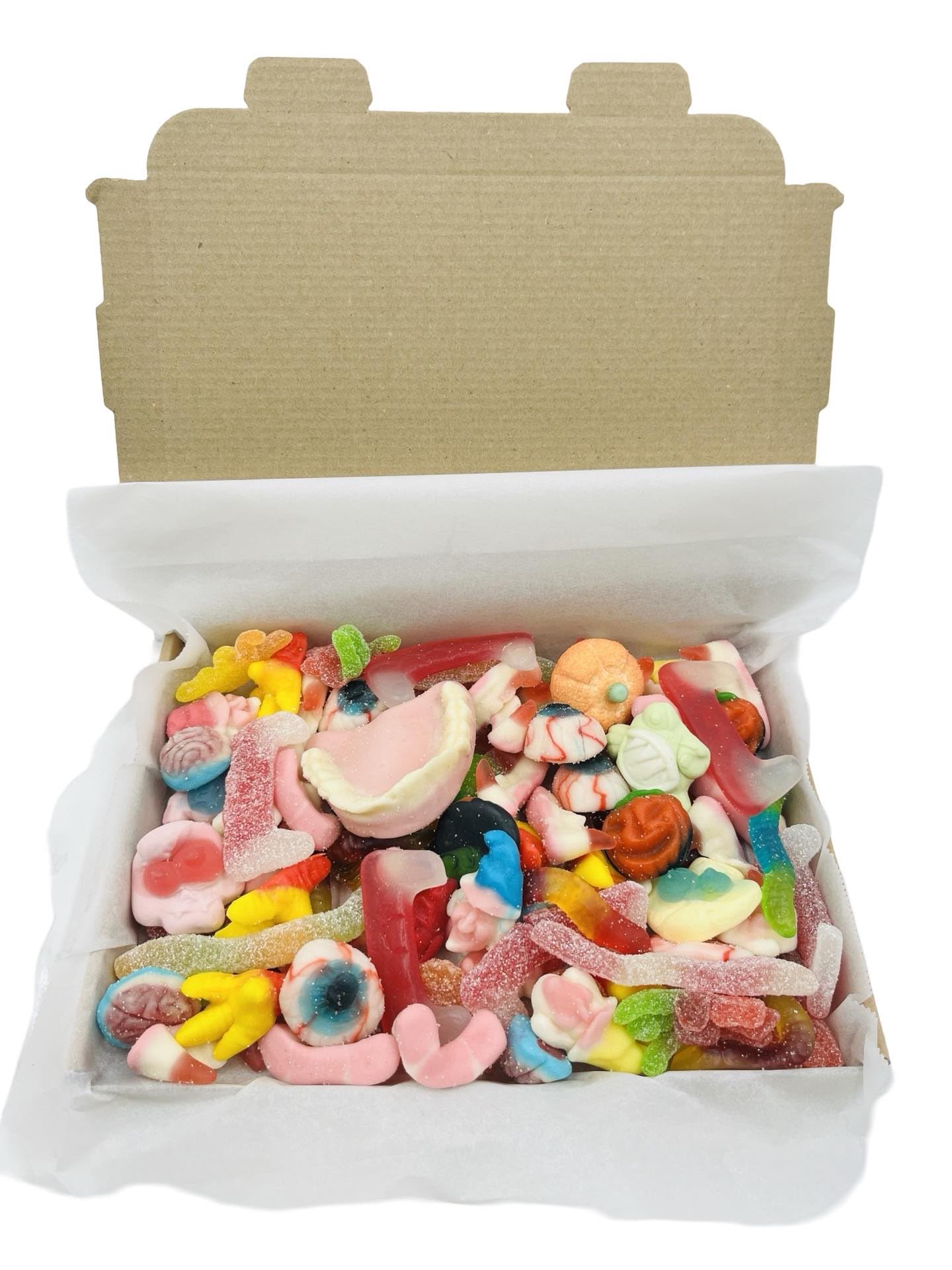 Halloween Pic N Mix Gummy Sweets - Spiders / Snakes / Skulls / Monsters / Brains & More (Medium), Orange,White,Black, 400 g (Pack of 1)