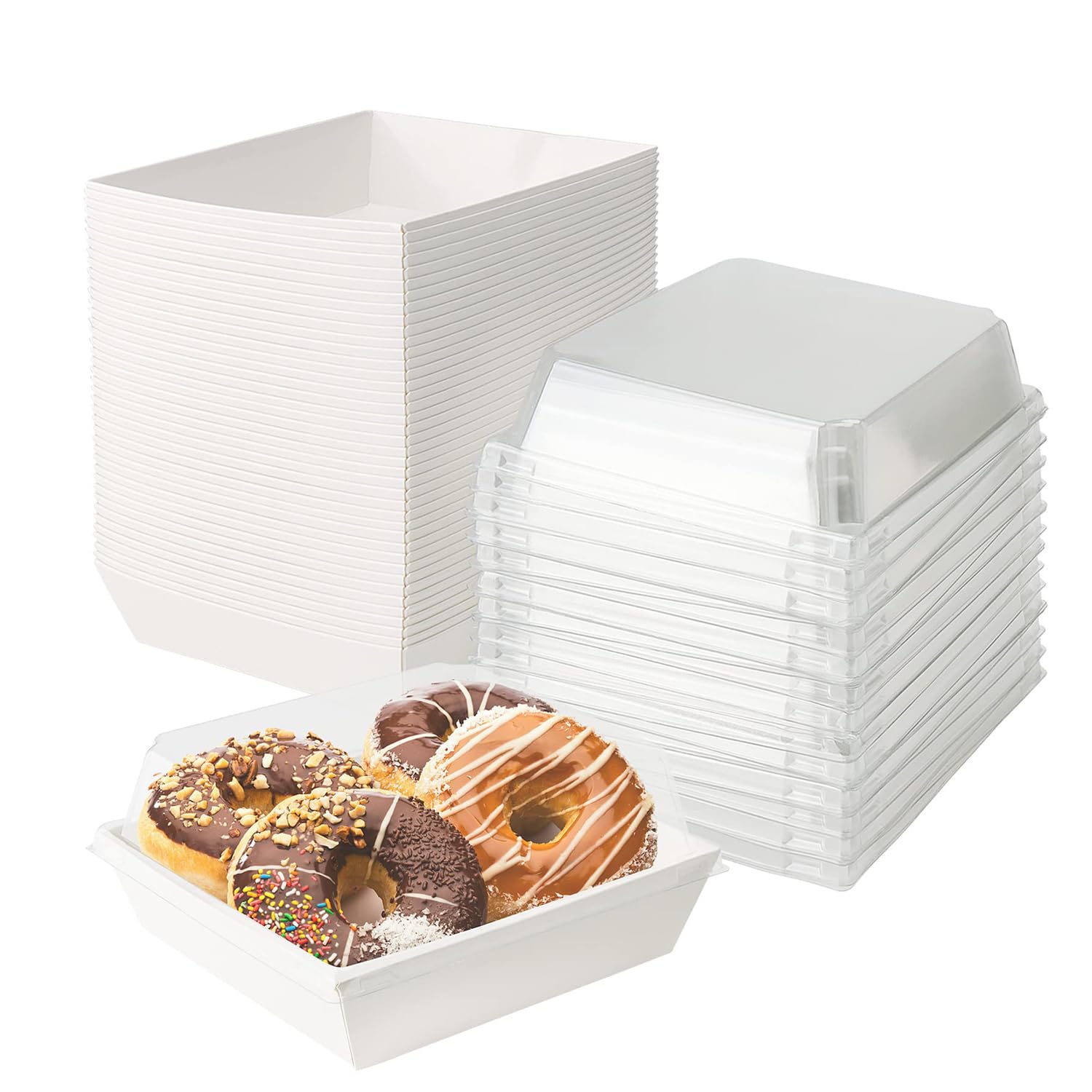 Hniuyun White 50Pack Paper Charcuterie Boxes With Clear Lids, Square Food Containers Dessert Boxes, For Bakery, Slice Cake, Cupcake, Sandwich And Cookies (12Cm)