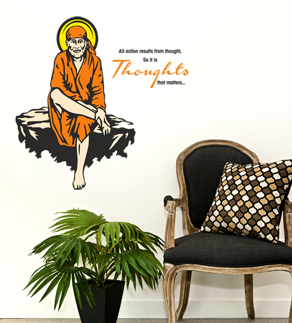 Wallstick ' Sai Baba of Shirdi ' Wall Sticker (Vinyl, 80 cm x 80 cm, Multicolor) 57-WL-0047
