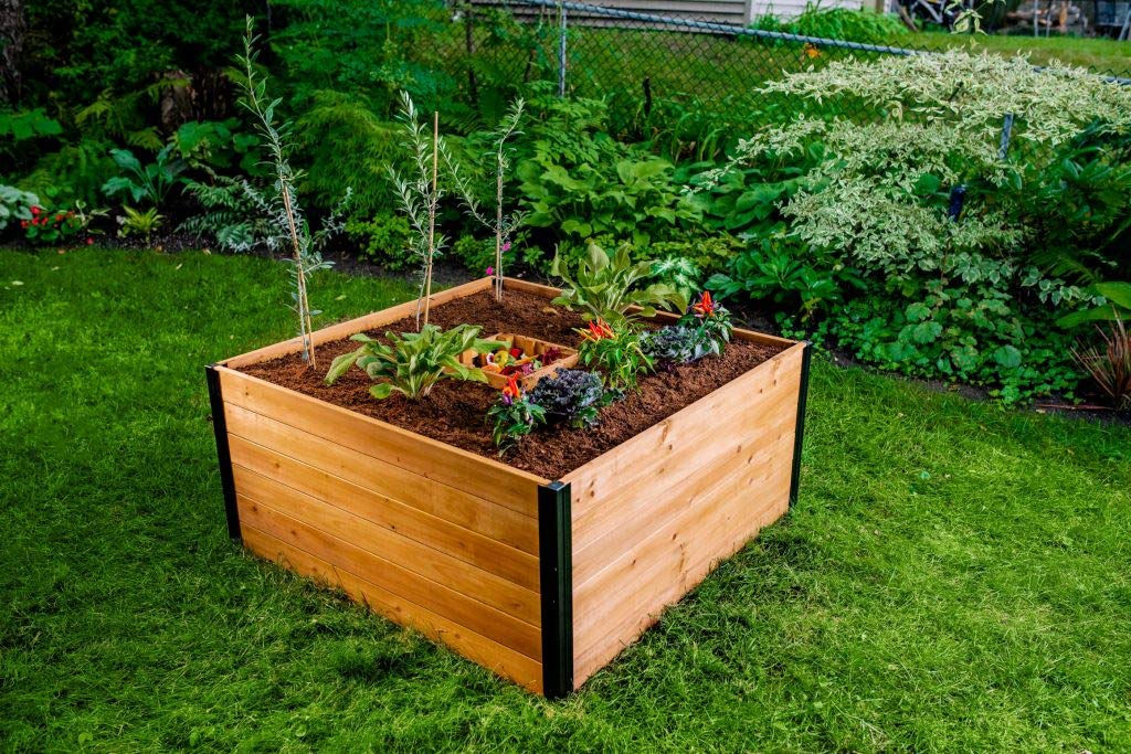 Vita Mezza Keyhole Composting Garden Bed, 4x4 Raised DIY Kit, Easy Assembly, All-Weather for Vegetables, Herbs, Fruits, and Flowers, Low Maintenance Backyard Patio Planter