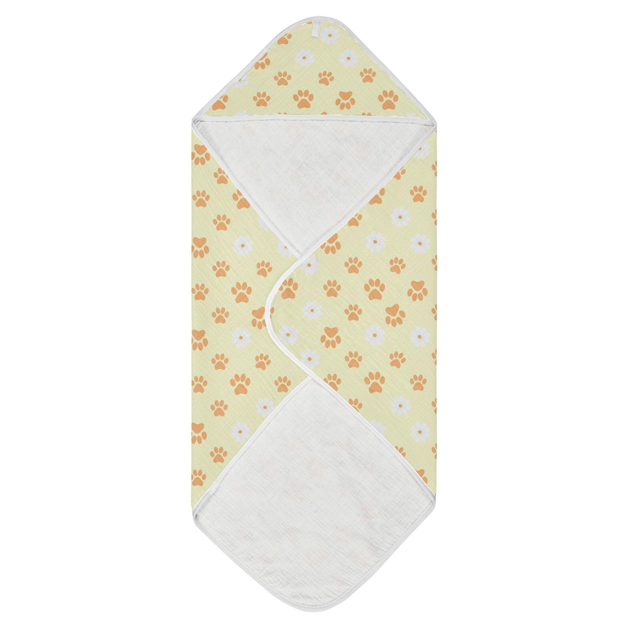 Kigai Baby Hooded Towel Absorbent Baby Bath Shower Towel with Hood for Newborn Boys Girls Babies Infant Toddler (Small White Flowers Paw Prints 35 x 35 in)