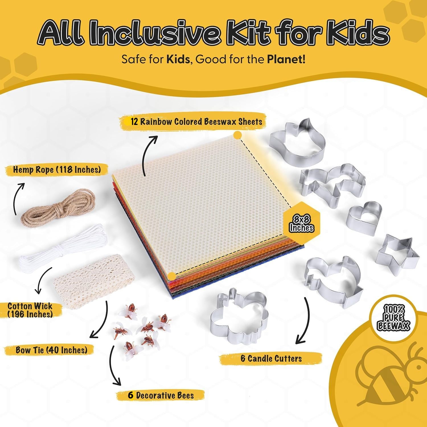 Beeswax Candle Making Kit for Kids & Adults- 12 Colorful 8x8 Inch 100% Pure Beeswax Sheets, Natural Honey Smell, DIY Kit - Image 2
