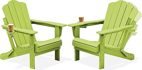 KINGYES Juego de 2 sillas Adirondack plegables ajustables, sillas Adirondack reclinables de 3 posiciones con soporte para tazas, polietileno de alta