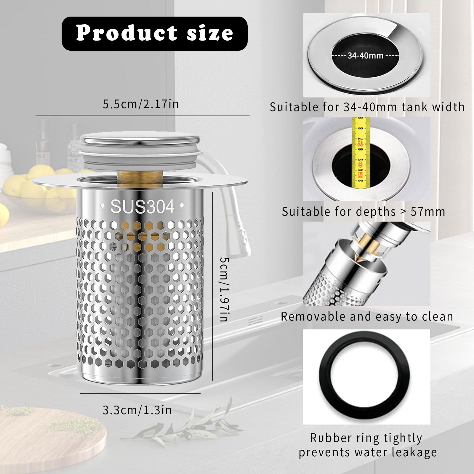 2 Pièces Bonde De Lavabo Pop-Up Universelle Avec Filtre Anti-Cheveux Et Anti-Colmatage – Bouchon Évier Cuisine Et Baignoire En Laiton Anti-Rouille