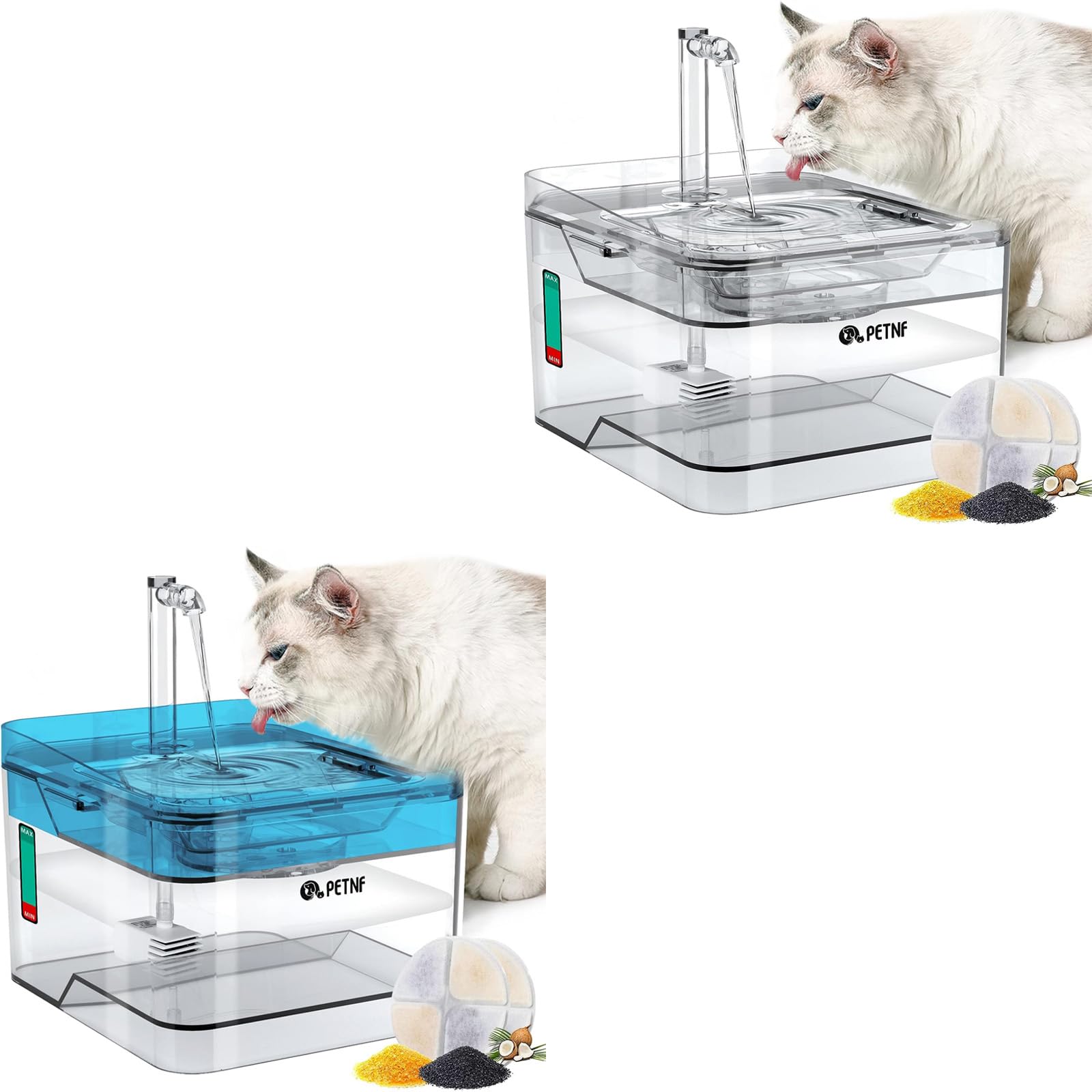 2 Set of Cat Water Fountain, 101oz/3L Pet Water Dispenser, Smart Pump with LED Light,Ultra Quiet Automatic Cat Drinking Fountains with 2 Filters,