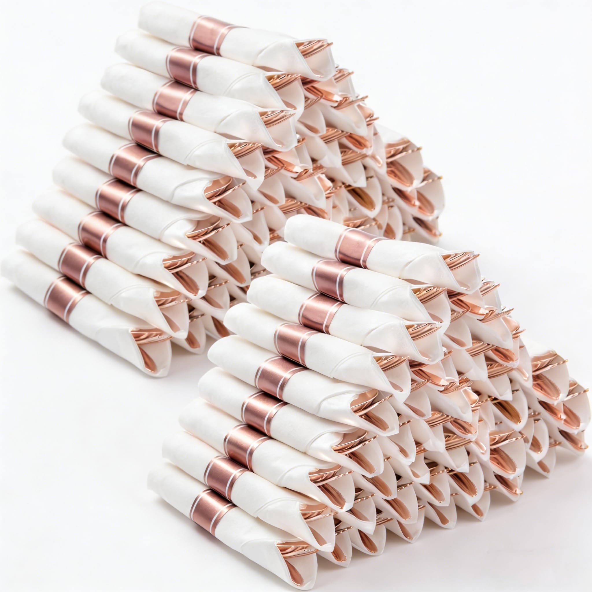 Photo 1 of BESTVIP 100 Pack Pre Rolled Rose Gold Plastic Silverware Set,