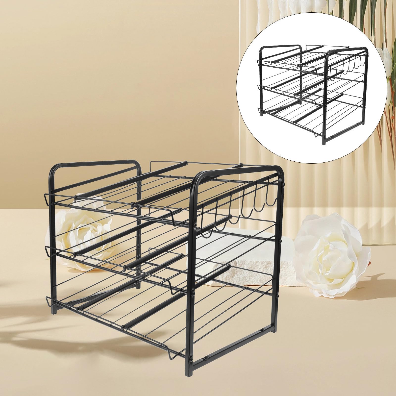 Toyvian 3 stöckiger Edelstahl Vorratskammer Organizer für Küchen Snacks und Konserven Stapelbar und Verstellbar für Verschiedene Dosen für Speisekammer und Küchenschrank