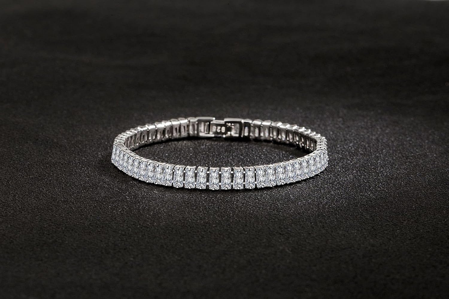 Women's Thick Chain Bracelet Rectangular Zircon Silver 925 Sterling Silver Jewelry for Women Men