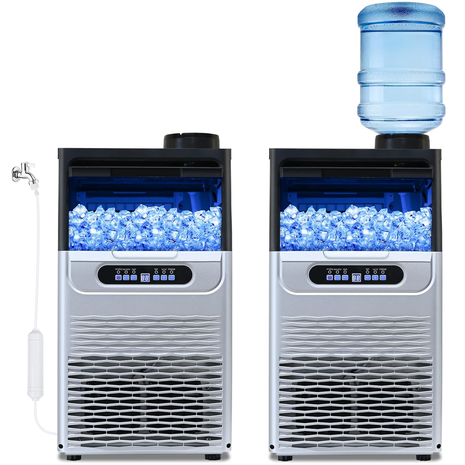 Commercial Ice Maker, 100lbs/24H Ice Maker Machine, 2 Water Inlet Modes, Ice Machine with 22lbs Storage, Auto Self-Cleaning, Under Counter/Freestanding Ice Maker for Home/Office/Shop/Bar 100lbs/24H-Dual Water Inlet 1