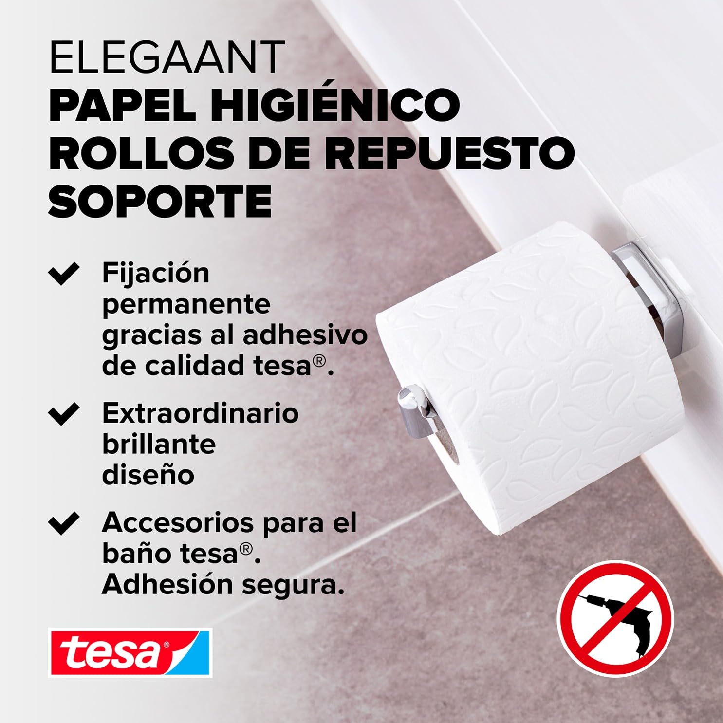 tesa Portarrollos de repuesto Elegaant, autoadhesivo, metal cromado, extraordinario diseño