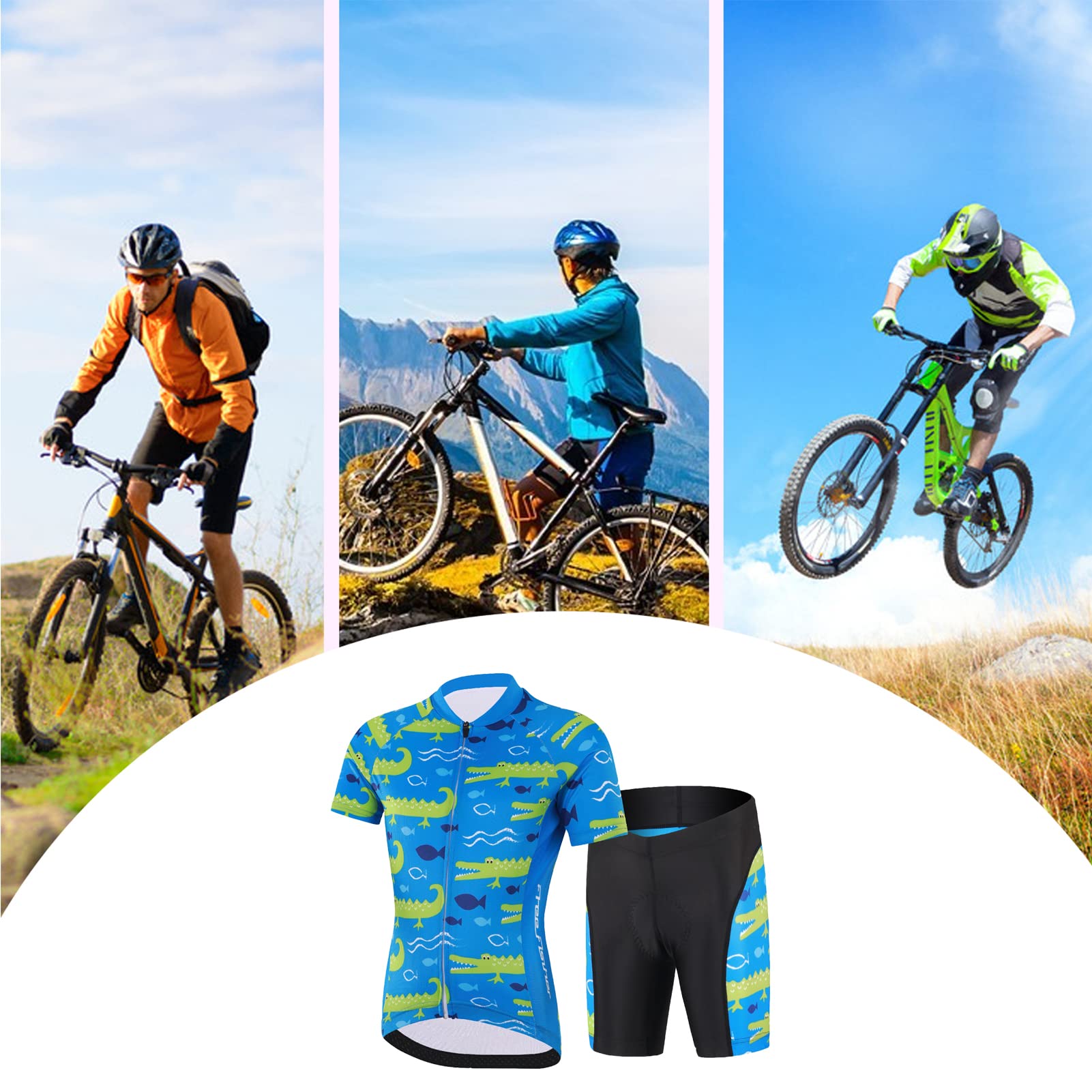 Ensemble Maillot de Cyclisme Enfant Garçon avec Poche Elastique Fille Maillots de Cyclisme Court + Short Rembourré Respirant Combinaison