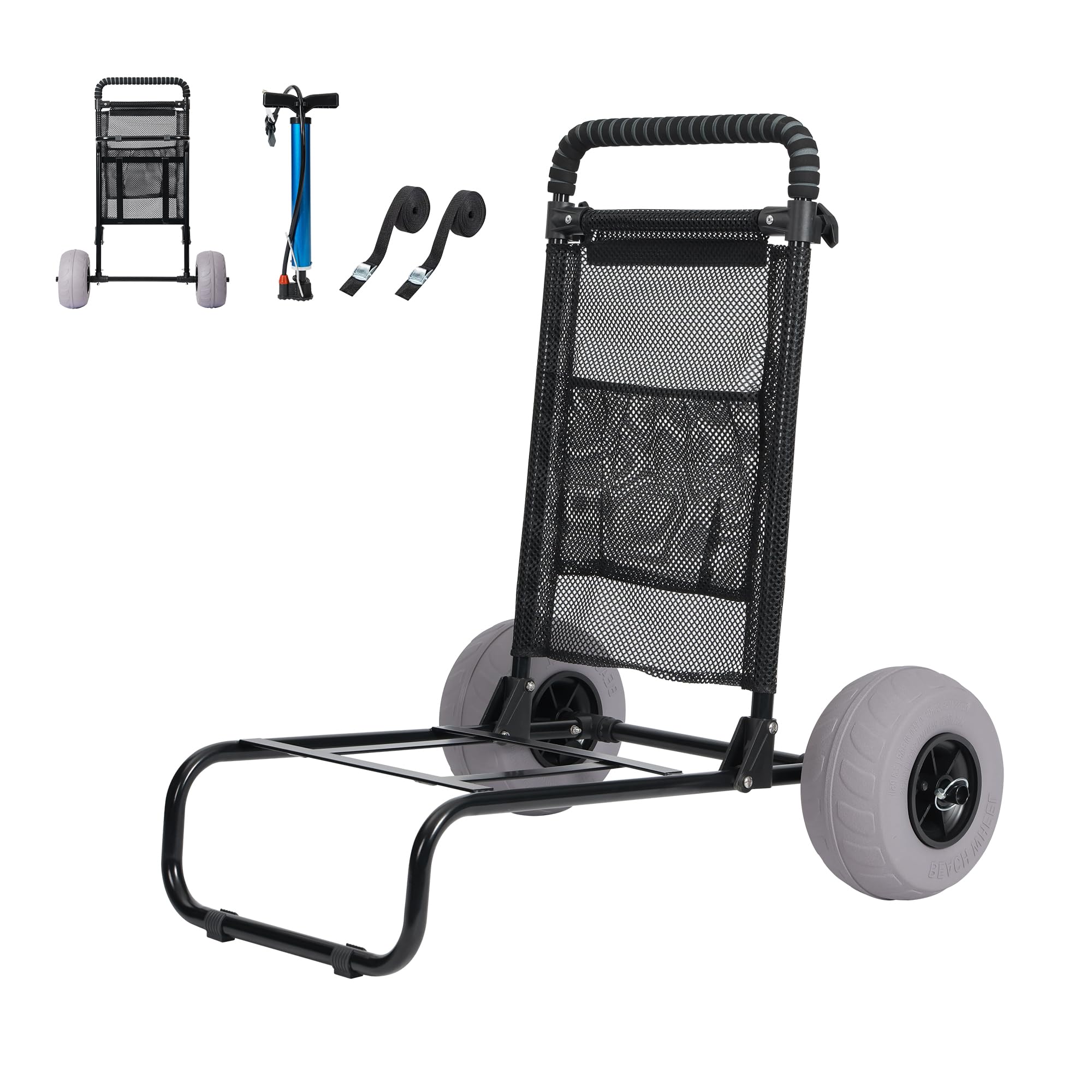 SUNNYFEEL Beach Dolly, Heavy Duty Cart with Big Wheels for Sand, 176LBS Loading Capacity Folding Beach Cart, Adjustable Height (Black)