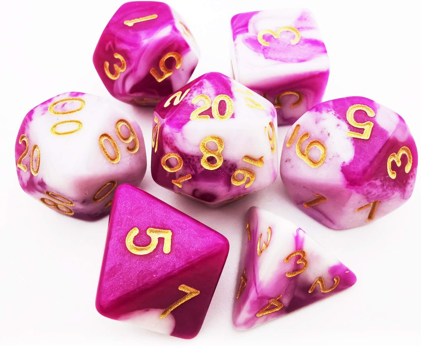 HAOMEJA Colorful Dice D&D 7 Set 7pcs Polyhedral Dice for Dungeons and Dragons DND 7 Solid Dice D&D Pathfinder Roll Playing Games Dice (Purple White)