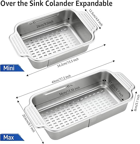 Miniatura 6 de pollock Colador de fregadero plegable 4 en 1 para cocina, acero inoxidable 304 de grado alimenticio sobre el colador, extiende la cesta de drenaje