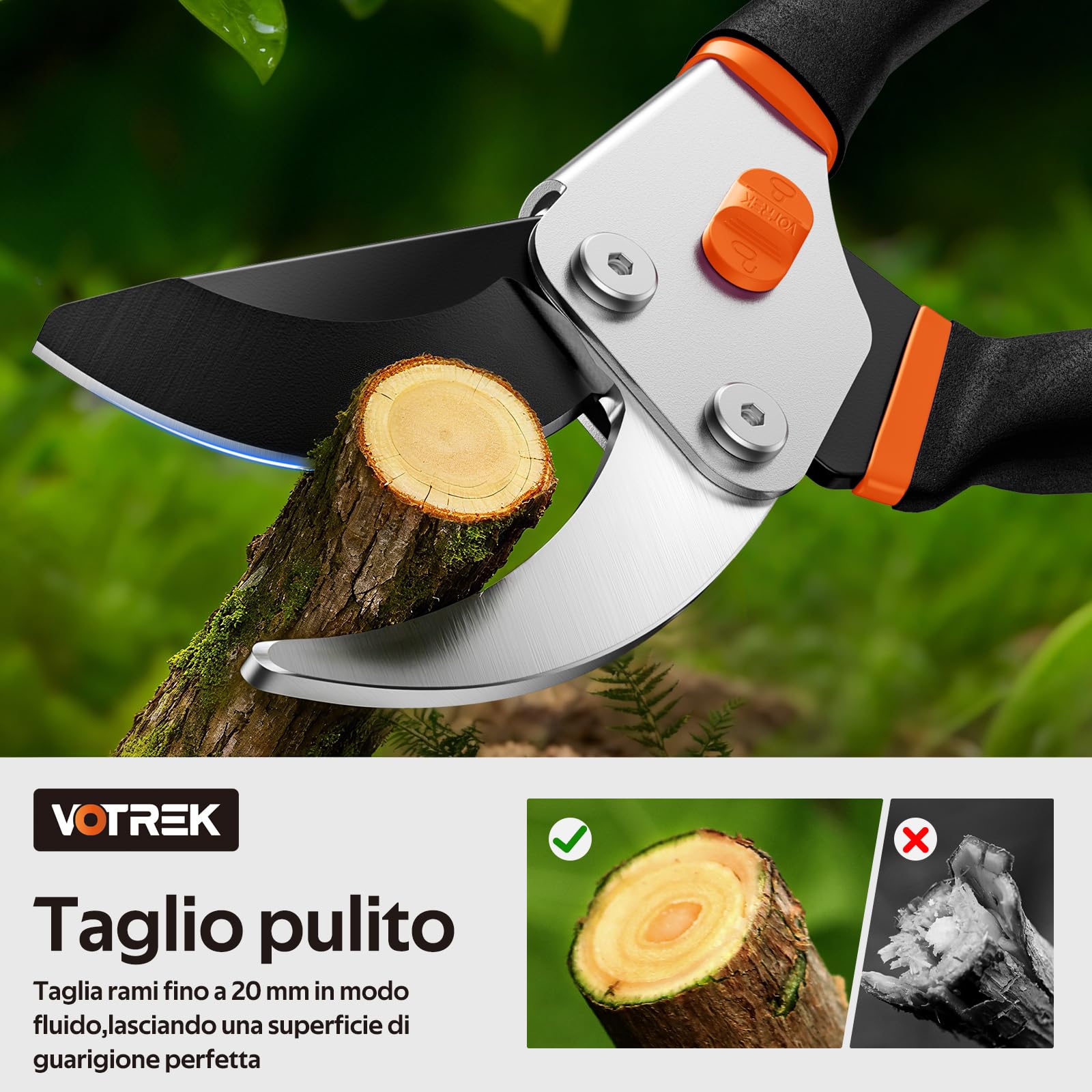 Cesoie da Potatura Bypass 21,5 Cm – Con Lame SK5, Molla Sigillata e Blocco Ambidestro per Mani Deboli, Le Forbici Da Giardinaggio Professionali Per Rose e Alberi da Frutto – Regalo