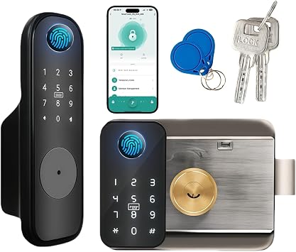 Smart Access Control Lock Auto-Locking APP Remote Unlocking Key Passcode IC Card Fingerprint Keyless Smart Side Lock Suitable for Outdoor Use Courtyards Double-Sided