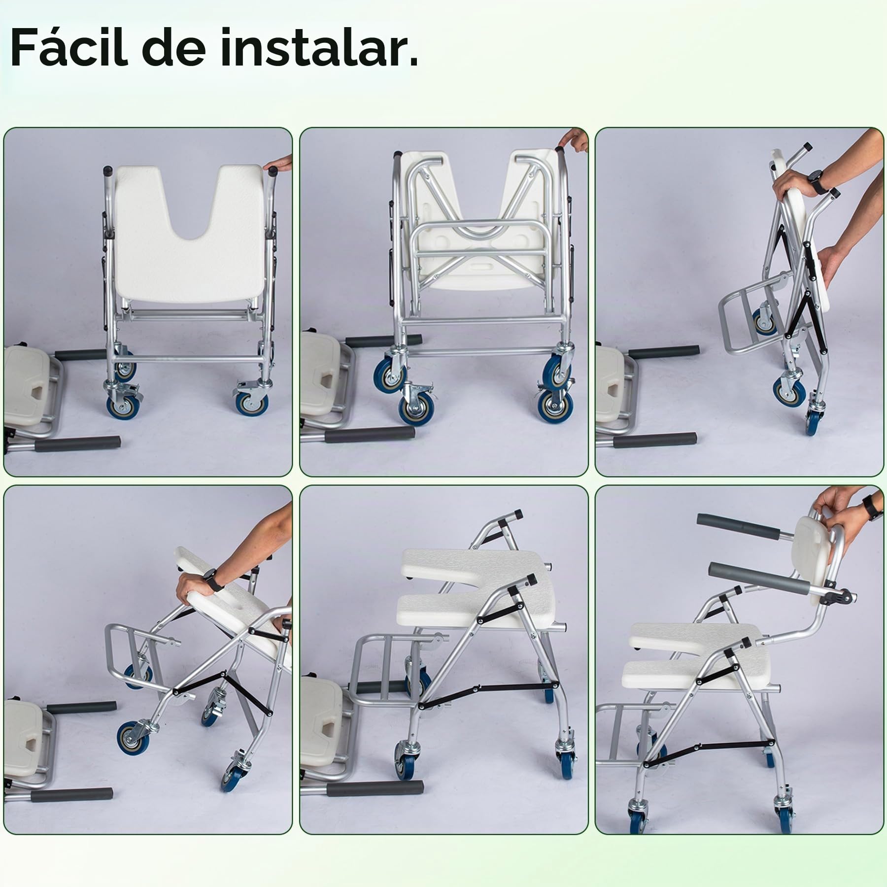 Silla de Ducha con Ruedas Plegable para Personas Mayores | Silla de Ducha Plegable Impermeable, Blanco Silla de Baño y Ducha Discapacitados con Reposabrazos y Respaldo, Carga 120kg