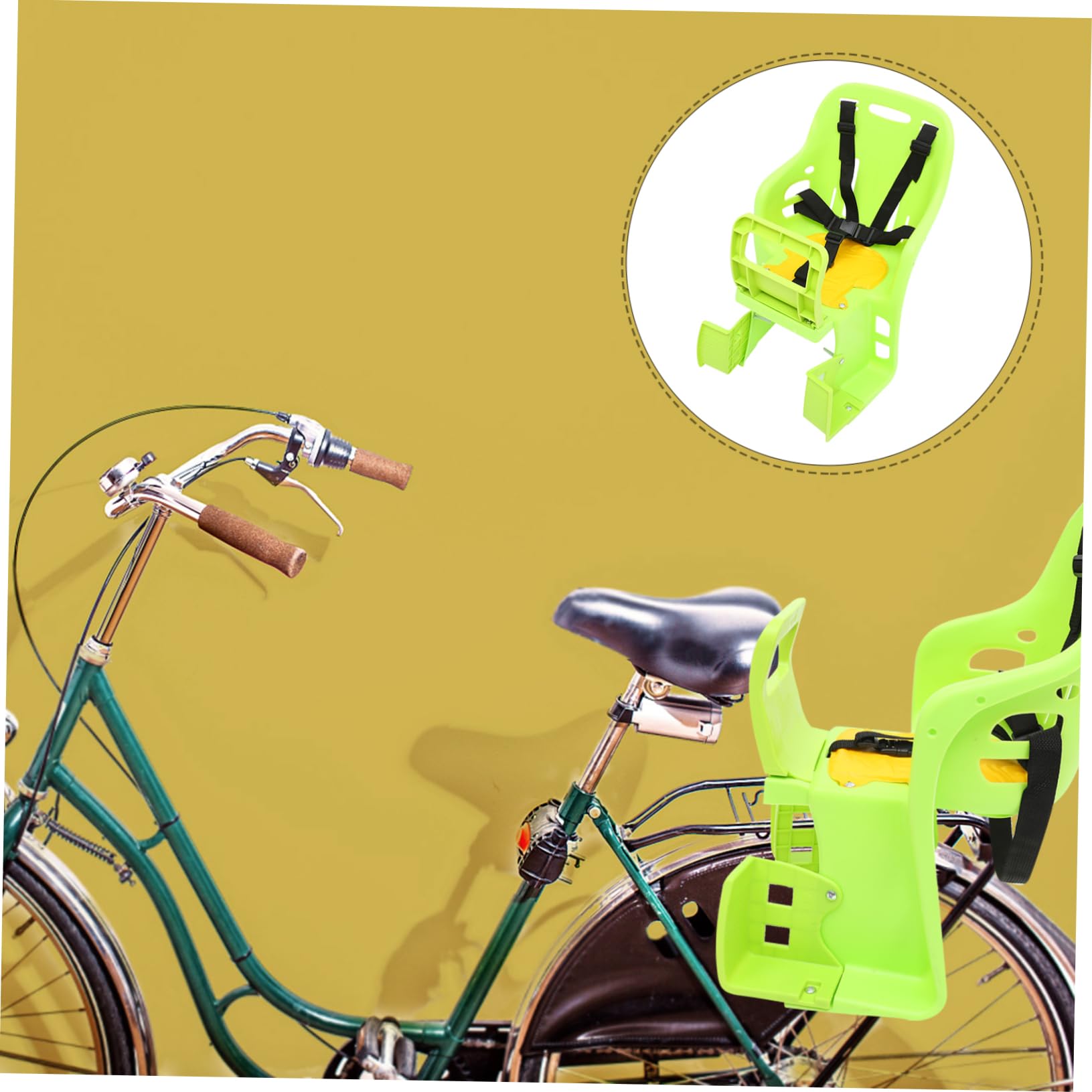 Happyyami 1Pc Adjustable Safety Seat for Quick Release Back Seat for Road Bikes Rainproof Design Comfortable Widened Seat with Handrail for Years Green
