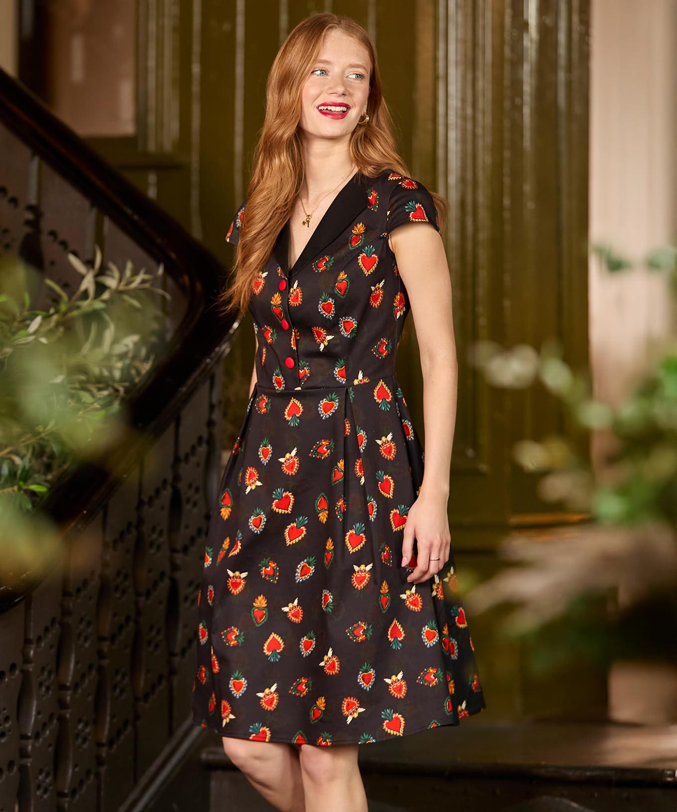 Joe Browns Women's Heart Print Cotton Sateen Dress, Black, 10