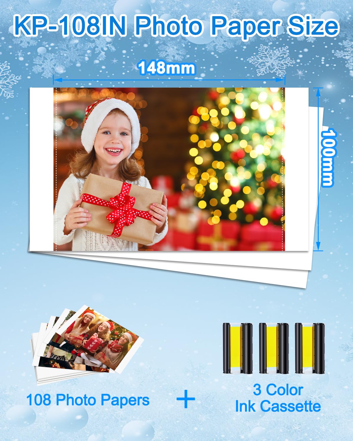 NineLeaf 1PK Compatibile per Canon Selphy CP1300 CP1500 CP1200 CP1000 CP910 CP820 KP-108IN 3115B001(AA) cartoline per carta fotografica Canon Selphy, 3 cartucce+108 carta fotografica (10 x 15 cm)