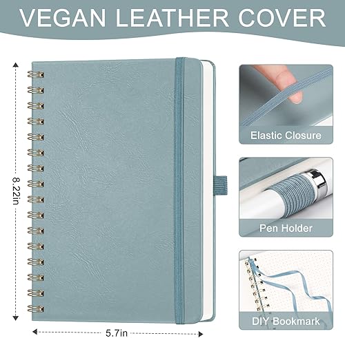 Miniatura 4 de AHGXG Cuaderno de espiral con puntos y viñetas, cuaderno de cuero de tapa dura de 140 páginas, cuaderno de papel de cuadrícula de puntos A5, papel