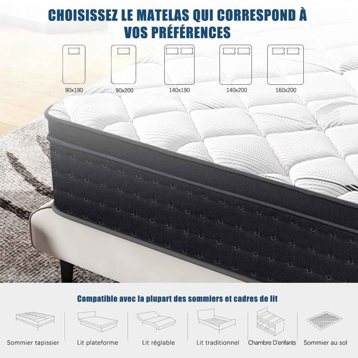 Matelas 140x190 Matelas en Mousse 2 Personnes, Fermeté Moyenne, Agréable pour la Peau et Respirant, 22 cm d'épaisseur (Matelas 140x190x22cm)