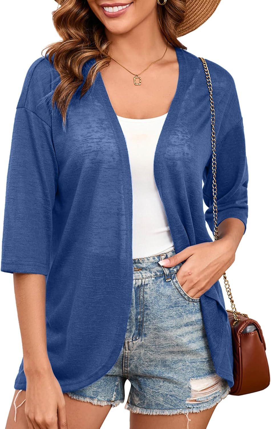 Heymoments Women's Lightweight Open Front Knit Cardigans 3/4 Sleeve Casual Soft Drape Summer Cardigan S-2XL