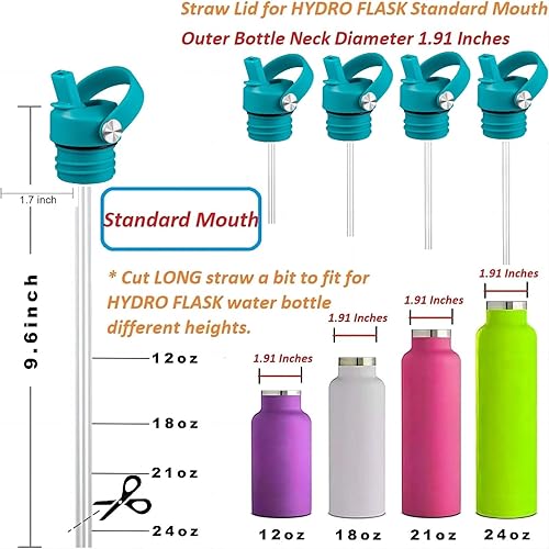 Miniatura 2 de Tapa de popote para Hydroflask, tapas con popote para Hydro Flask de boca estándar de 18, 21, 24 onzas, tapa deportiva de repuesto para tapa