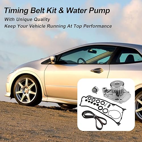 Miniatura 6 de Kit de correa de distribución del motor con bomba de agua  Compatible con motor Honda Civic HX EX LX GX DX 1.7L L4 SOHC 16V 2001-2005  Reemplazo #