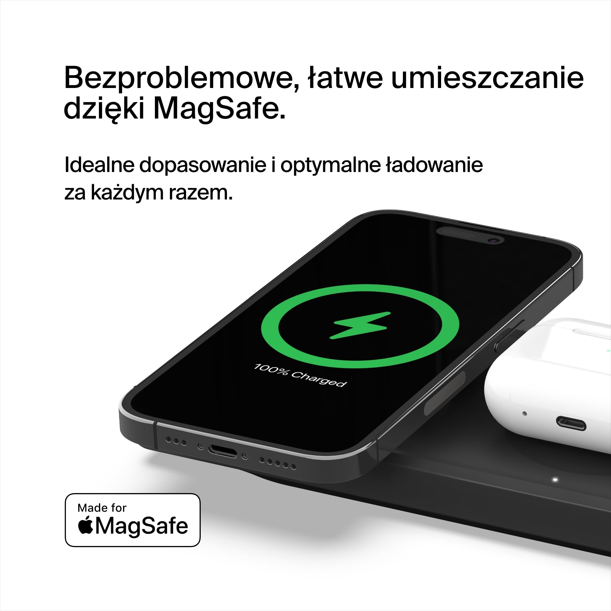 Belkin szybka bezprzewodowa ładowarka MagSafe 3 w 1, z certyfikatem MFi, do urządzeń iPhone 16/16 Plus, 15/15 Plus, 14/13/12, Max, Mini, Apple Watch 10/9/8/7/Ultra i starszych, AirPods 2, AirPods Pro