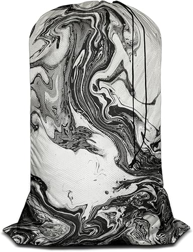 Swono Bolsa de lavandería con textura de mármol abstracto con correa, organizador grande de ropa sucia, pintura de tinta de acuarela, acrílico