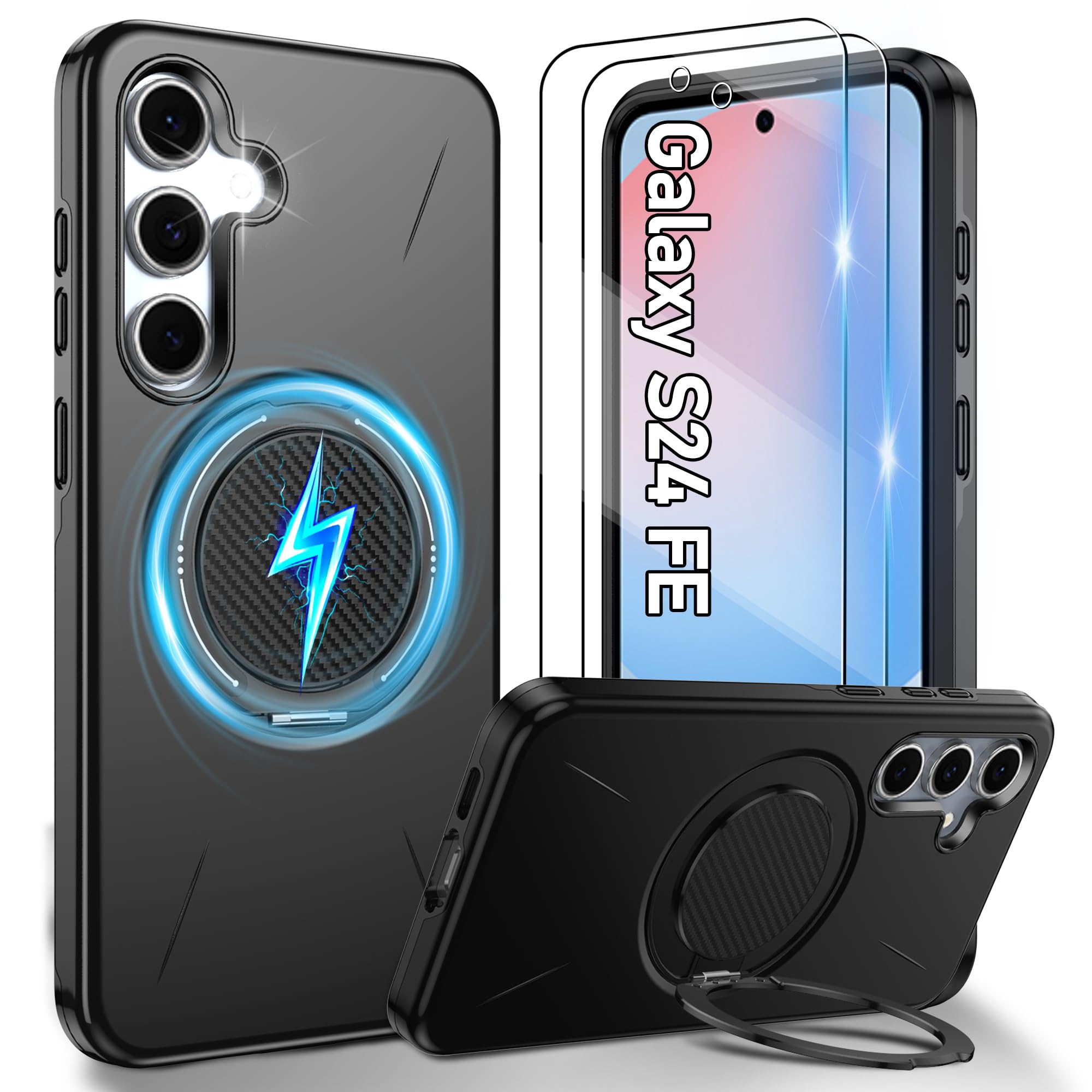 Gritup für Samsung S Serie Gehäuse [Kompatibel mit MagSafe Zubehör]: 2 Stück HD-Bildschirmschutz, eingebauter Kickstand, Dual Layer Stoßdicht, Kamera Guard, Samt Touch