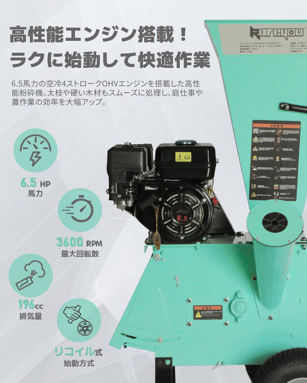 Amazon | ウッドチッパー Kareyouエンジン粉砕機 2ways投入口 竹/木材
