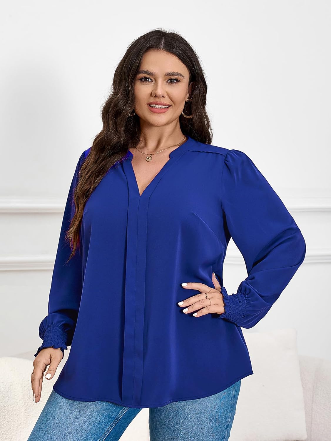 SCOMCHIC 2024 Plus Size Blouses for Women Dressy Casual V Neck Long Sleeve Casual Loose Shirts XL-5XL - Image 2